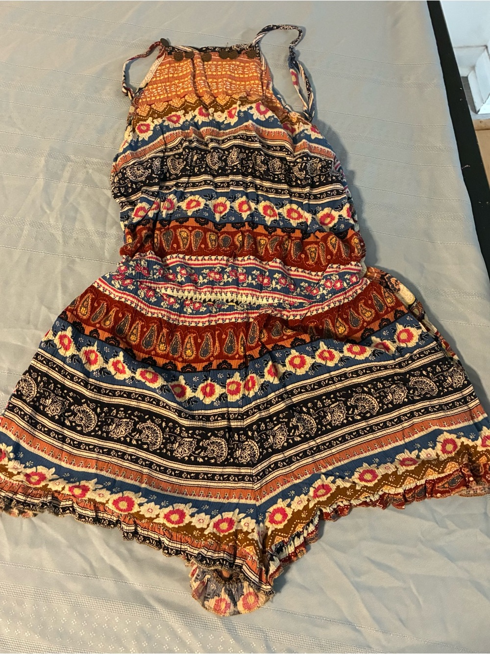 American Eagle Women’s Small Boho Floral Striped Romper Shorts